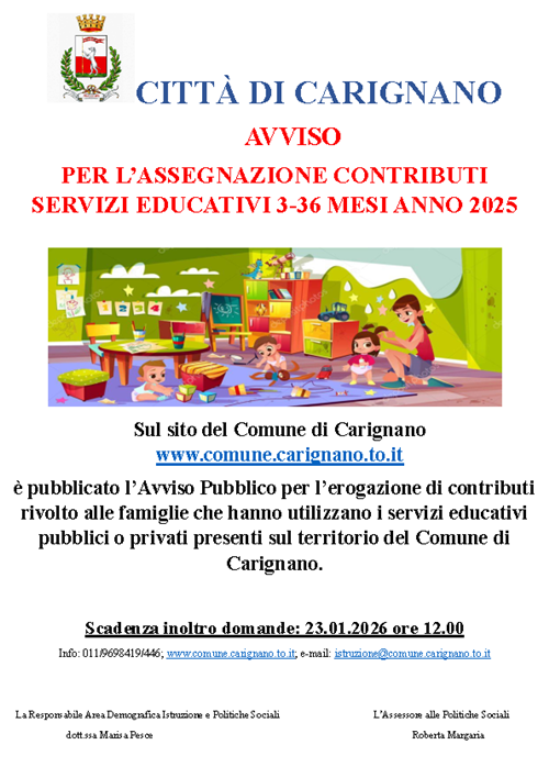 AVVISO PUBBLICO PER L’ASSEGNAZIONE CONTRIBUTI SERVIZI EDUCATIVI 3-36 MESI anno 2025