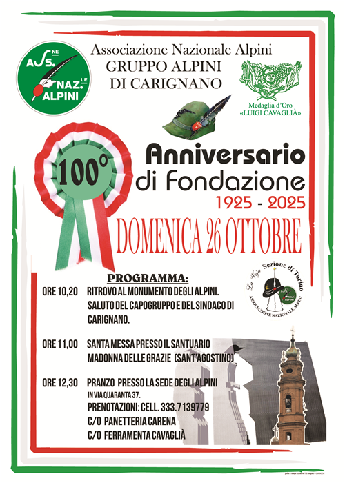 100° anniversario Gruppo Alpini, 1925-2025