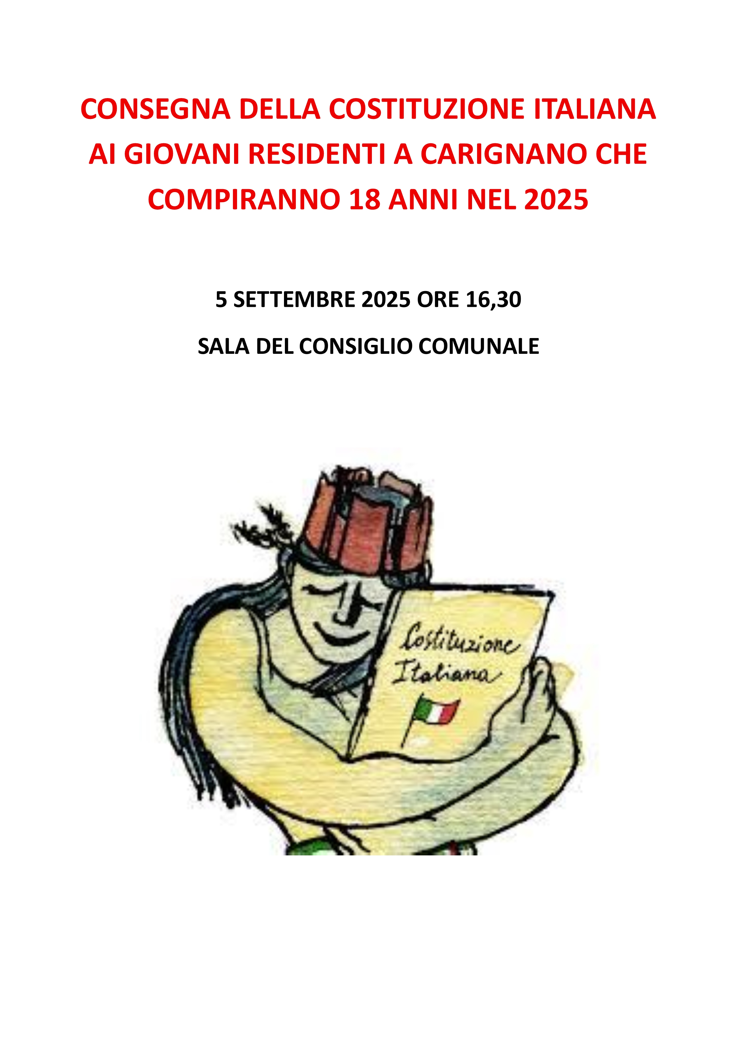 Consegna da parte del Sindaco della Costituzione della Repubblica Italiana ai cittadini 18enni