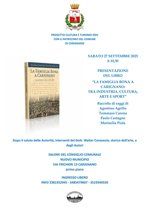 Presentazione del libro "La famiglia Bona a Carignano - tra industria, arte e sport"