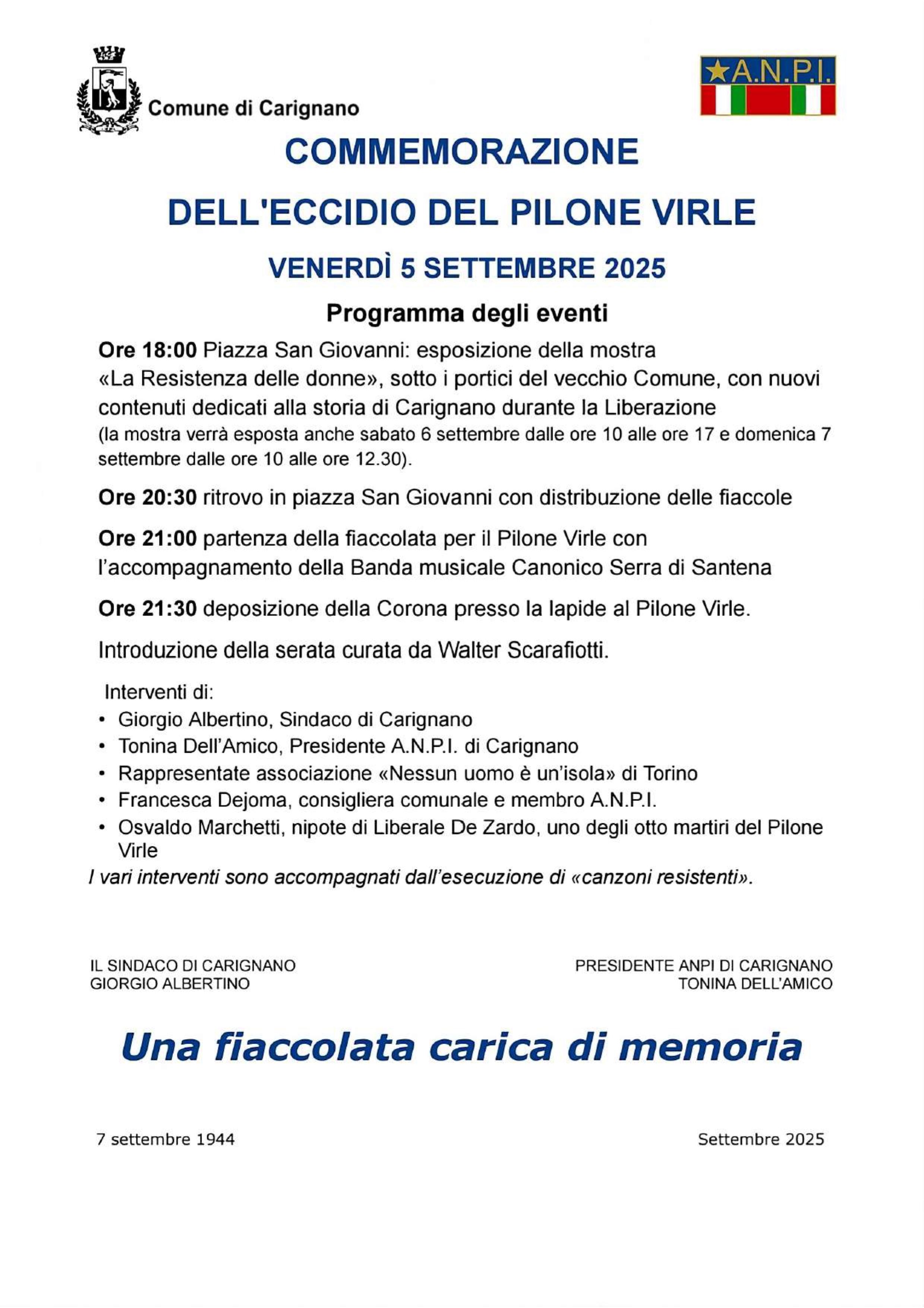 Commemorazione dell'eccidio del Pilone Virle