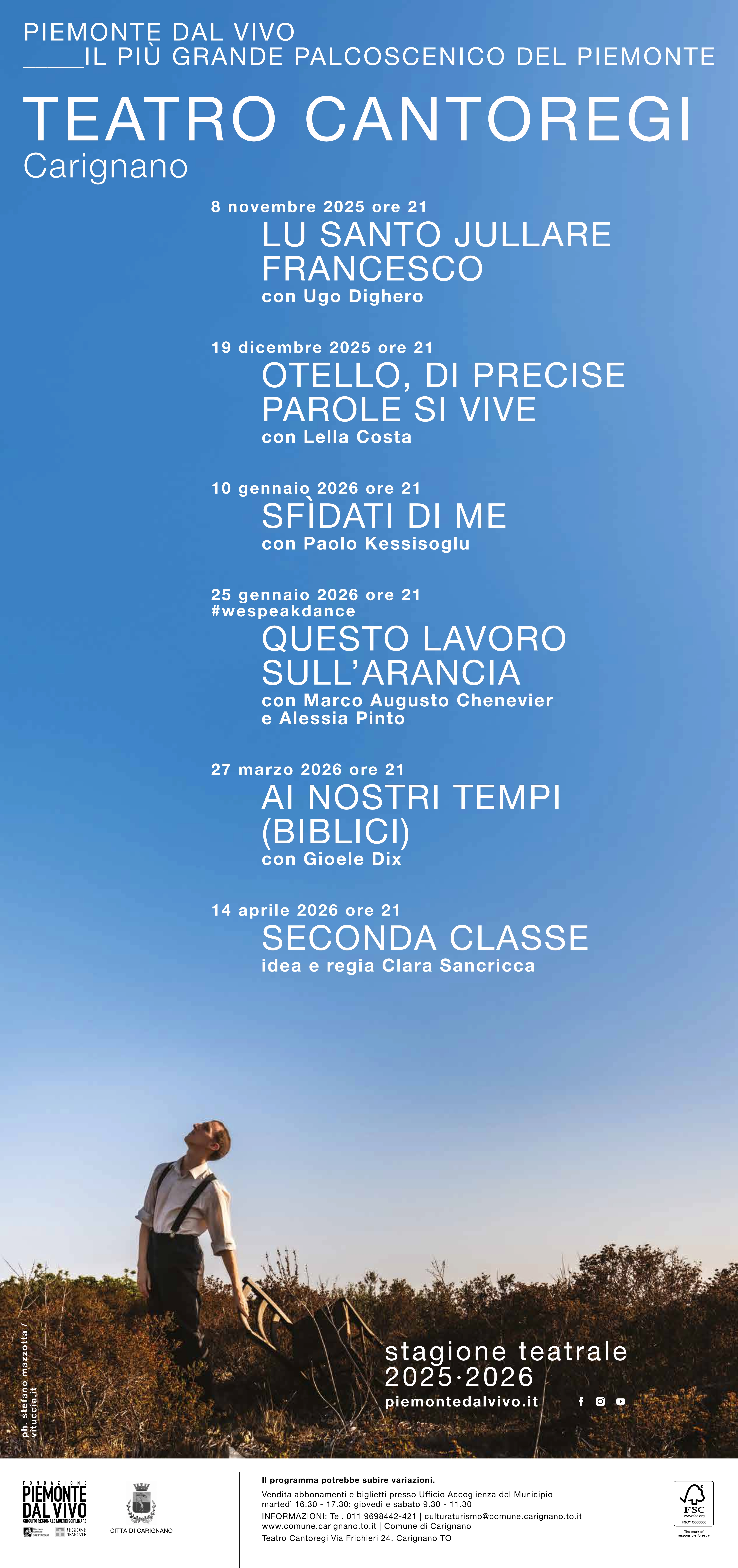 Nuova stagione teatrale 2025/2026 al Teatro Pietro Maria Cantoregi di Carignano