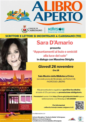 A Carignano nasce "A libro aperto": Sara D’Amario inaugura la nuova rassegna letteraria